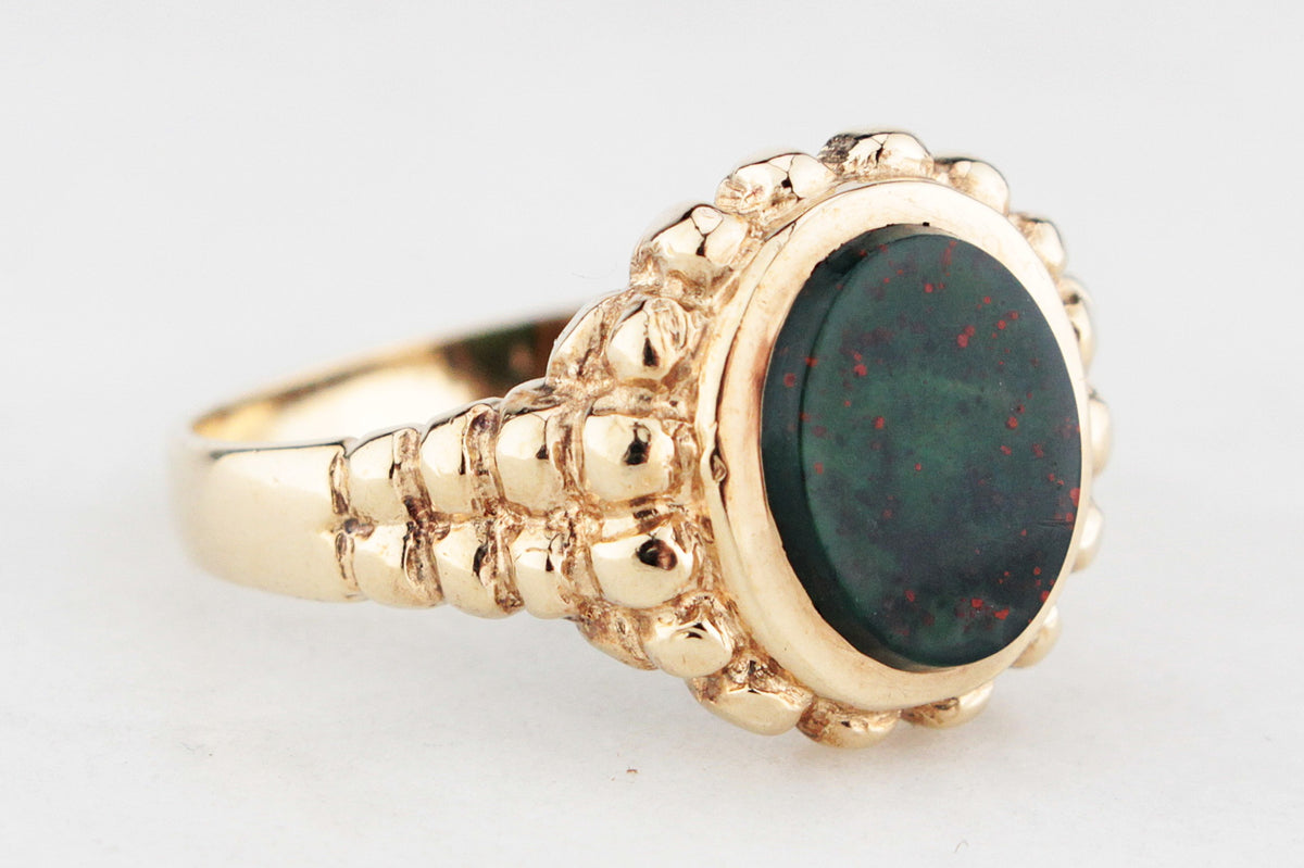RETRO ANTIQUE STYLE BLOODSTONE RING 9ct GOLD