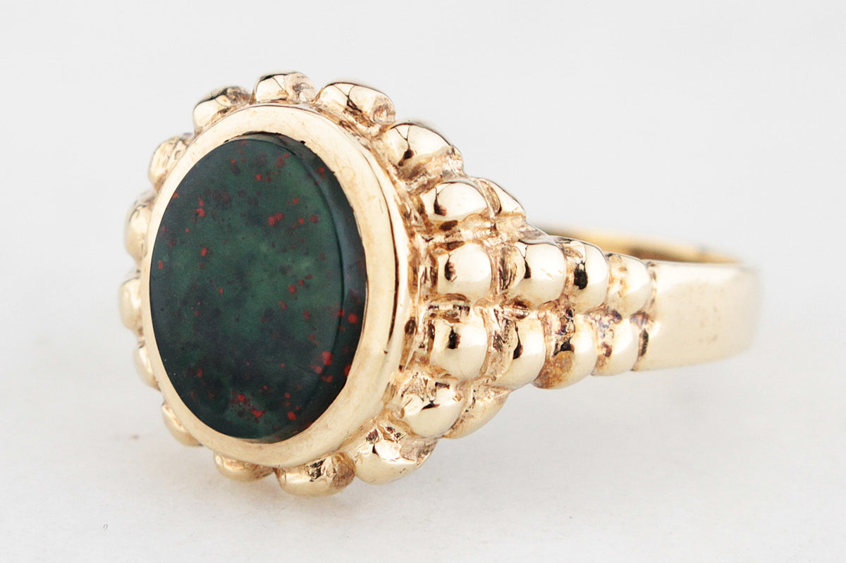 RETRO ANTIQUE STYLE BLOODSTONE RING 9ct GOLD