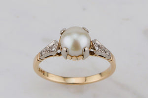 ANTIQUE ART DECO c1920 NATURAL PEARL & DIAMOND RING ON 18ct YELLOW & WHITE GOLD