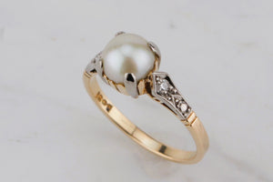 ANTIQUE ART DECO c1920 NATURAL PEARL & DIAMOND RING ON 18ct YELLOW & WHITE GOLD