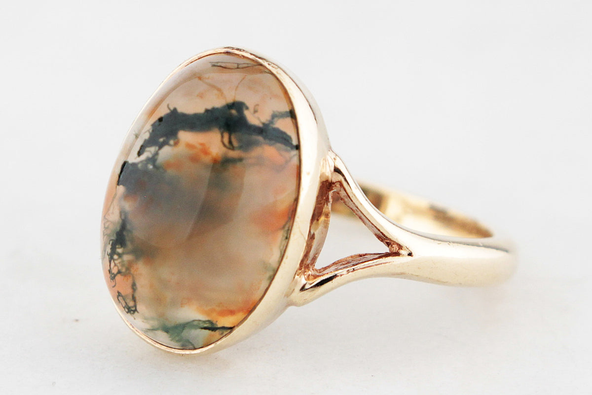 VINTAGE MOSS AGATE RING 9ct GOLD