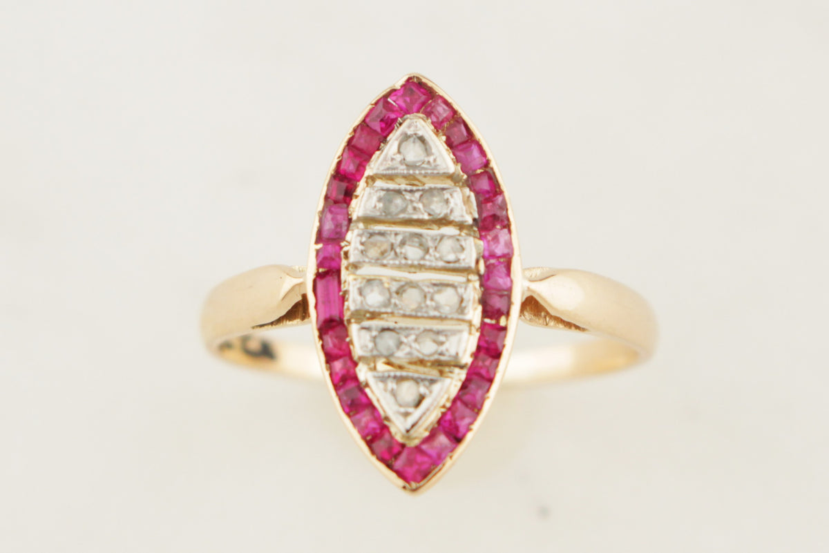 ANTIQUE ART DECO c1920 RUBY &amp; DIAMOND RING 18ct GOLD