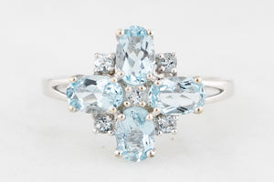 MODERN AQUAMARINE CLUSTER RING 9ct WHITE GOLD
