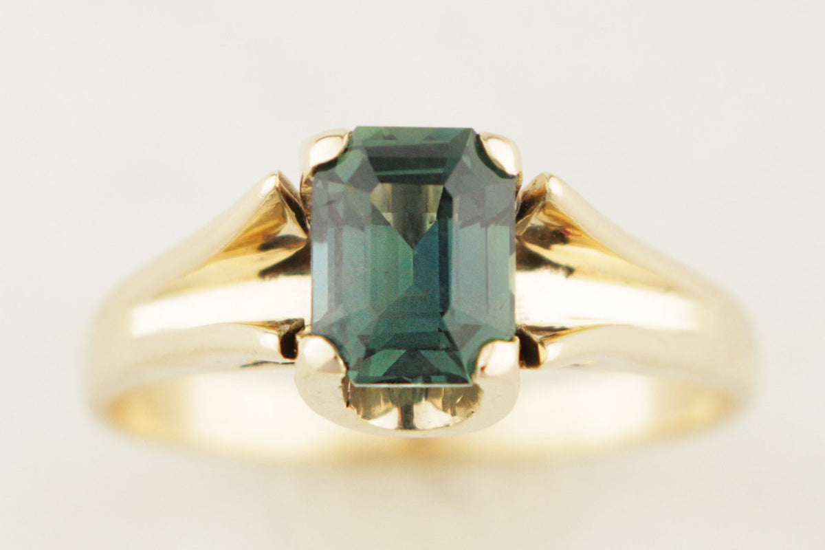 RETRO MID CENTURY TEAL SAPPHIRE RING 9ct GOLD