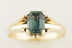 RETRO MID CENTURY TEAL SAPPHIRE RING 9ct GOLD