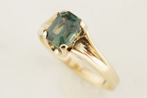 RETRO MID CENTURY TEAL SAPPHIRE RING 9ct GOLD