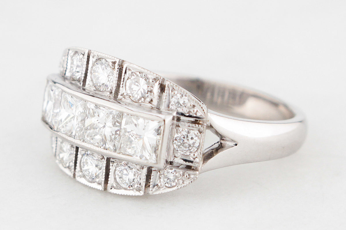 ART DECO 1.71ct DIAMOND RING 18ct WHITE GOLD