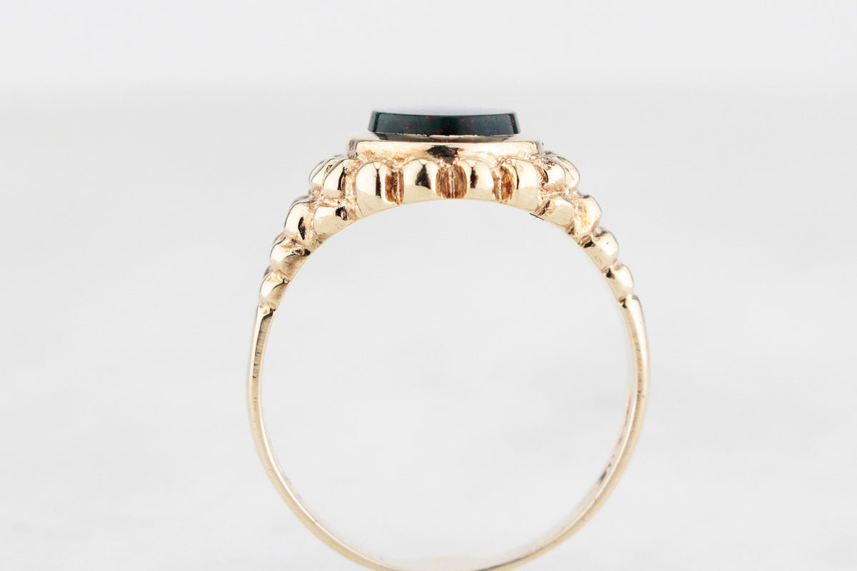 RETRO ANTIQUE STYLE BLOODSTONE RING 9ct GOLD