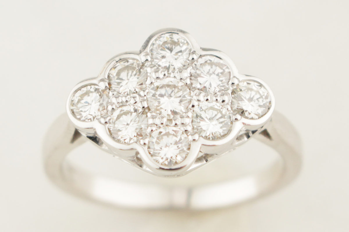 VINTAGE ESTATE 1ct DIAMOND CLUSTER RING 18ct WHITE GOLD
