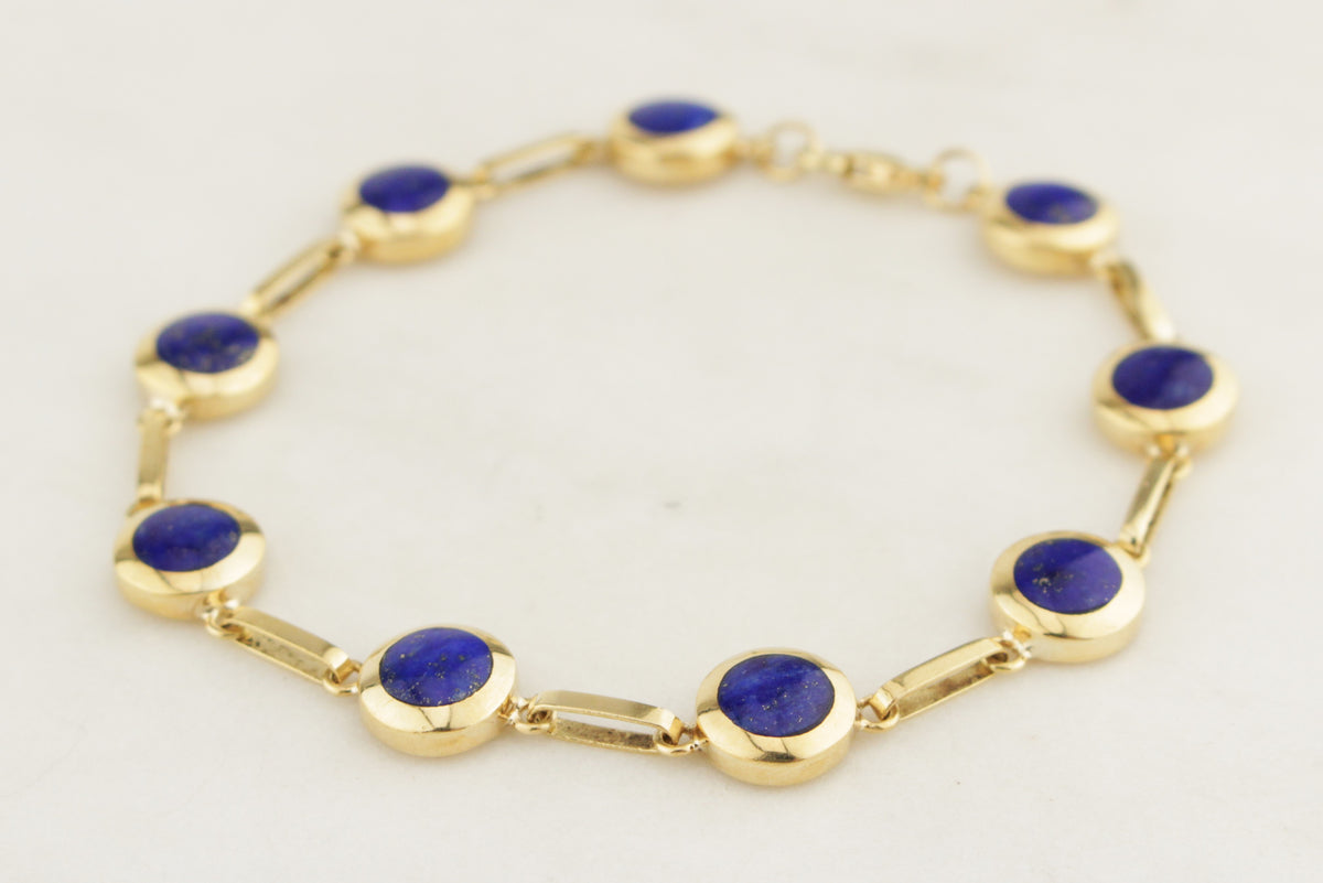 VINTAGE ESTATE LAPIS LAZULI BRACELET 18ct GOLD