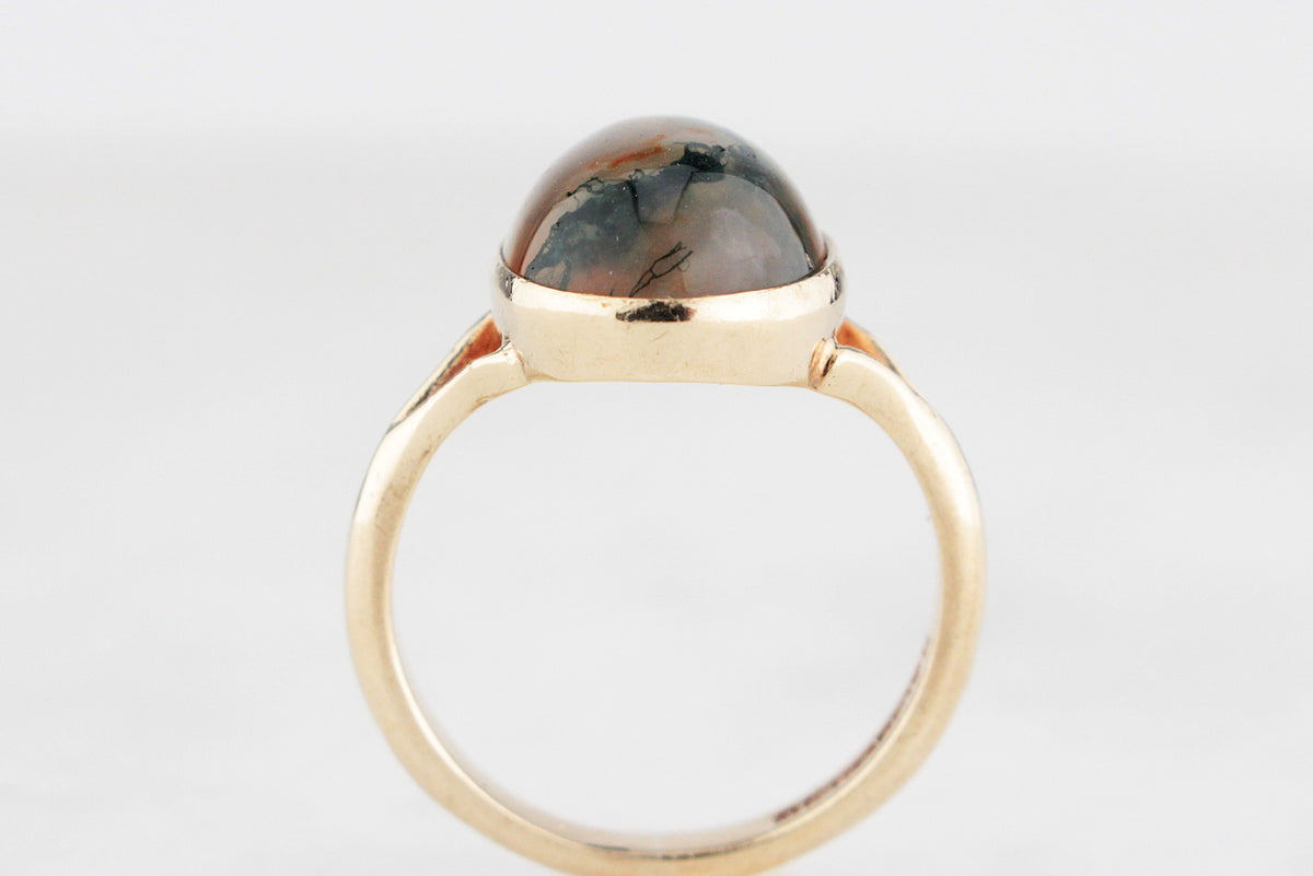 VINTAGE MOSS AGATE RING 9ct GOLD