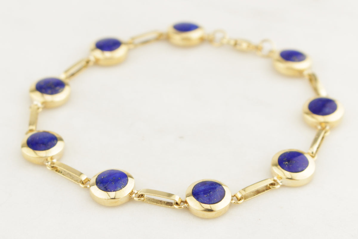 VINTAGE ESTATE LAPIS LAZULI BRACELET 18ct GOLD