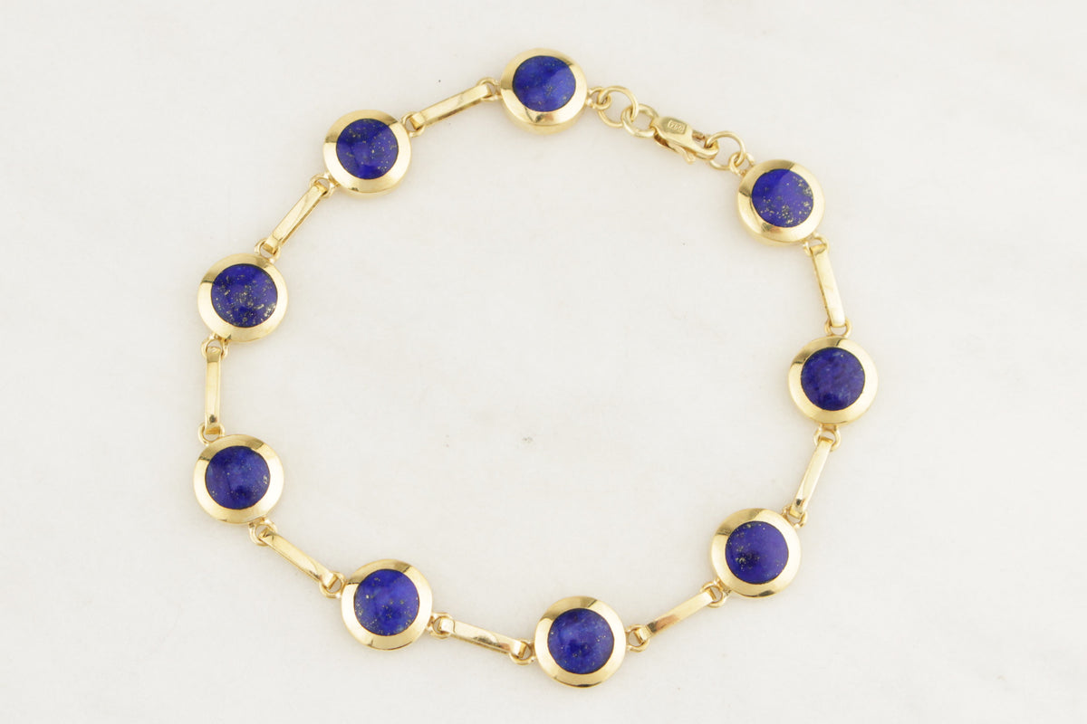 VINTAGE ESTATE LAPIS LAZULI BRACELET 18ct GOLD