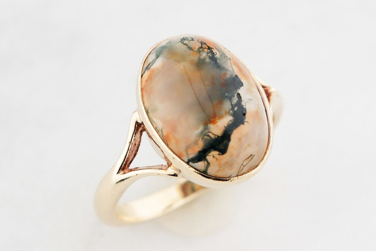 VINTAGE MOSS AGATE RING 9ct GOLD