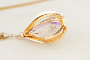 RETRO MID CENTURY c1960 MOONSTONE & AMETHYST PENDANT 14ct GOLD