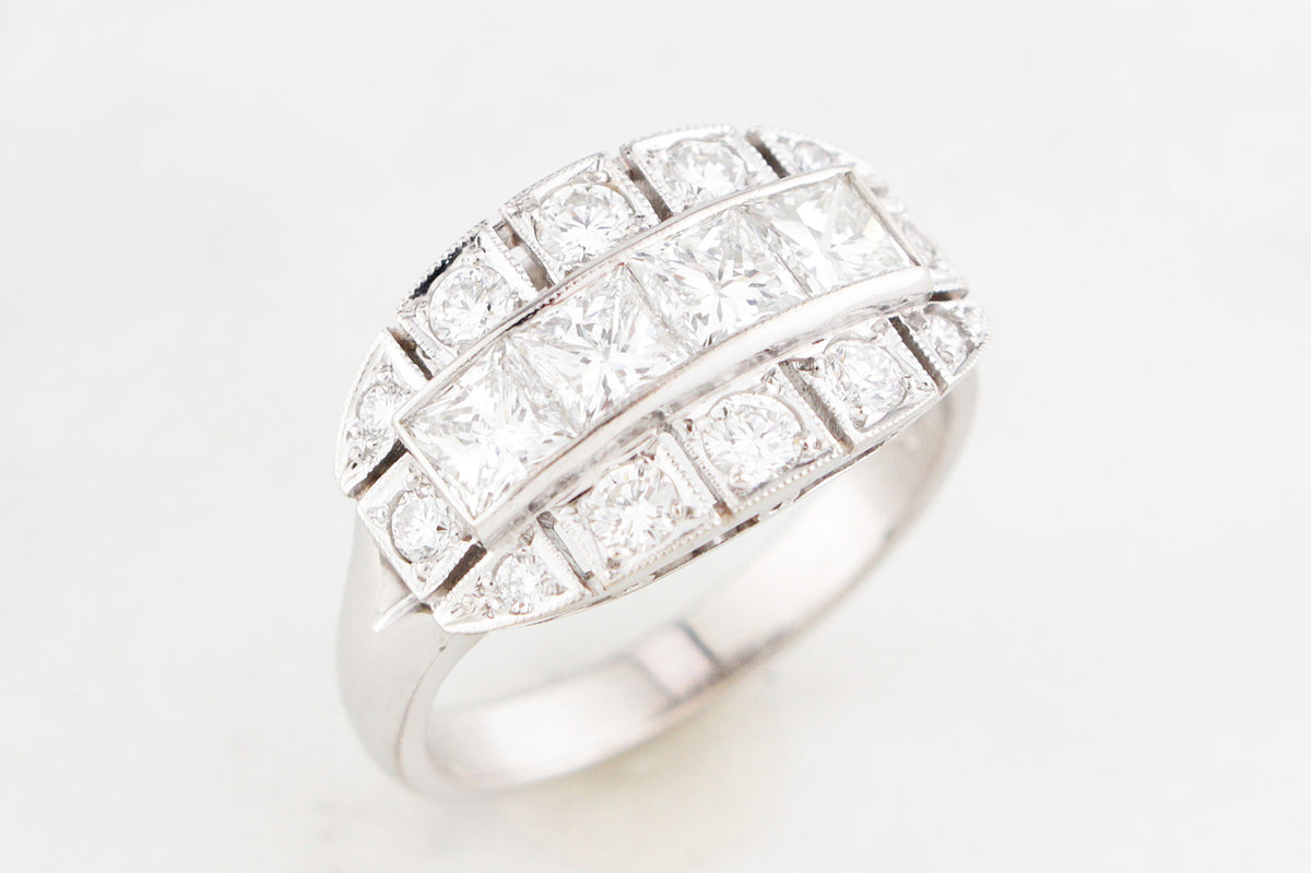 ART DECO 1.71ct DIAMOND RING 18ct WHITE GOLD