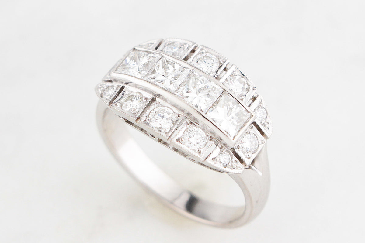 ART DECO 1.71ct DIAMOND RING 18ct WHITE GOLD