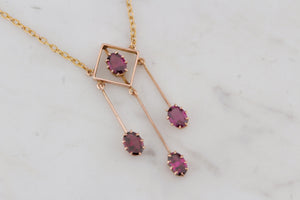 ANTIQUE EDWARDIAN c1910 GARNET DROP NECKLACE ON 9ct YELLOW GOLD