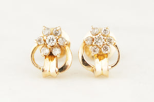 VINTAGE c1940 DIAMOND EARRINGS 14ct GOLD