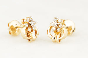 VINTAGE c1940 DIAMOND EARRINGS 14ct GOLD