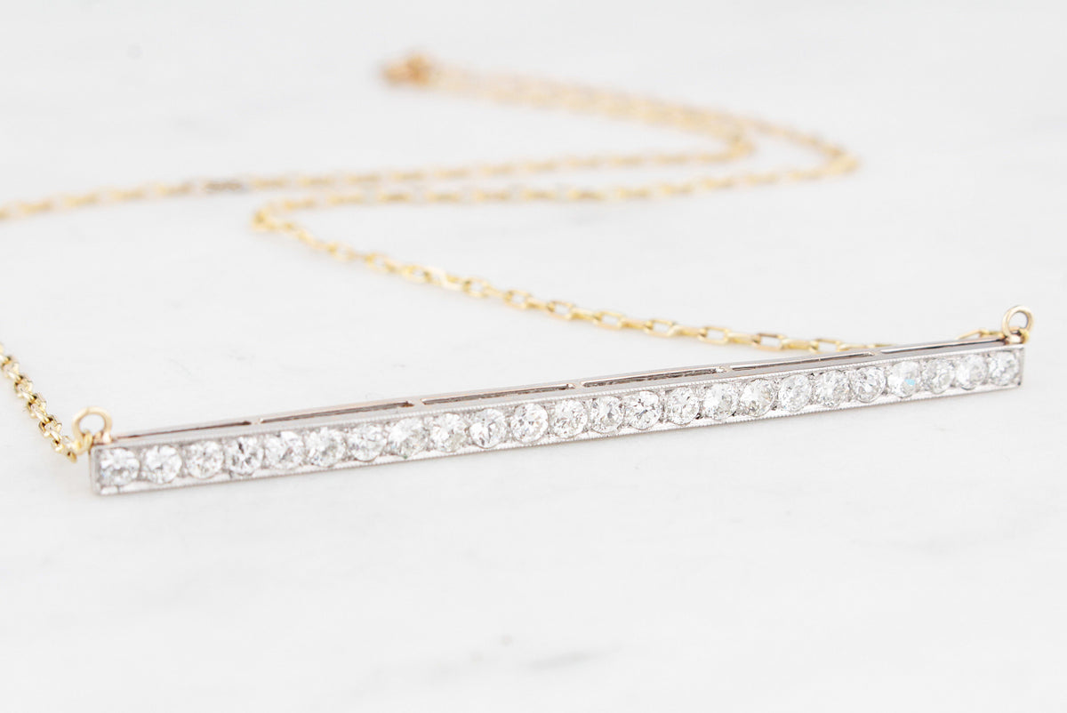 ART DECO 1.85ct DIAMOND BAR PENDANT 14ct GOLD