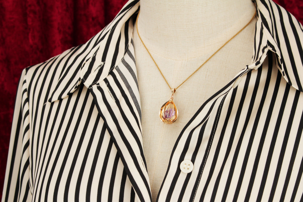 RETRO MID CENTURY c1960 MOONSTONE &amp; AMETHYST PENDANT 14ct GOLD