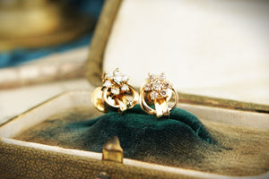 VINTAGE c1940 DIAMOND EARRINGS 14ct GOLD