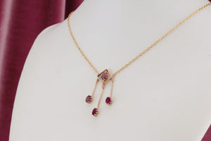 ANTIQUE EDWARDIAN c1910 GARNET DROP NECKLACE ON 9ct YELLOW GOLD