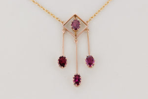 ANTIQUE EDWARDIAN c1910 GARNET DROP NECKLACE ON 9ct YELLOW GOLD