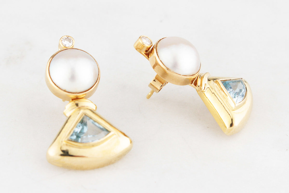 RETRO CONVERTIBLE TOPAZ, DIAMOND &amp; PEARL EARRINGS 9ct GOLD