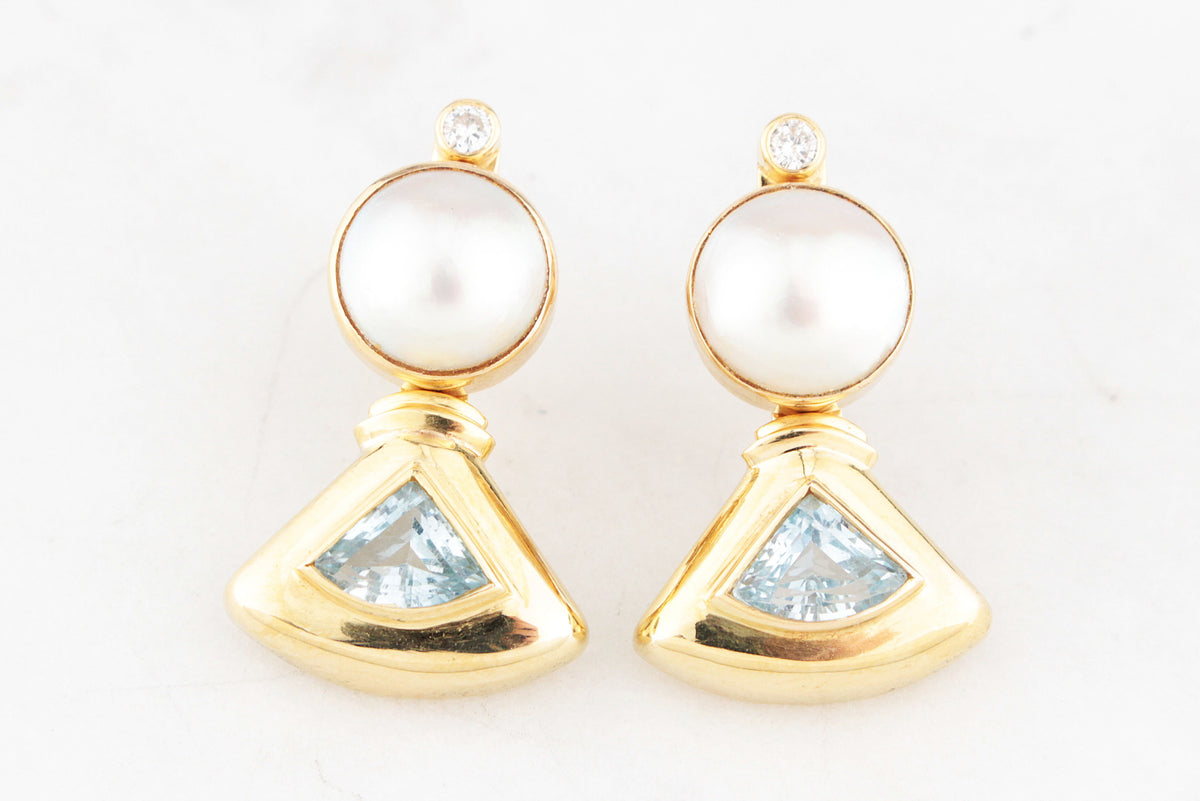 RETRO CONVERTIBLE TOPAZ, DIAMOND &amp; PEARL EARRINGS 9ct GOLD