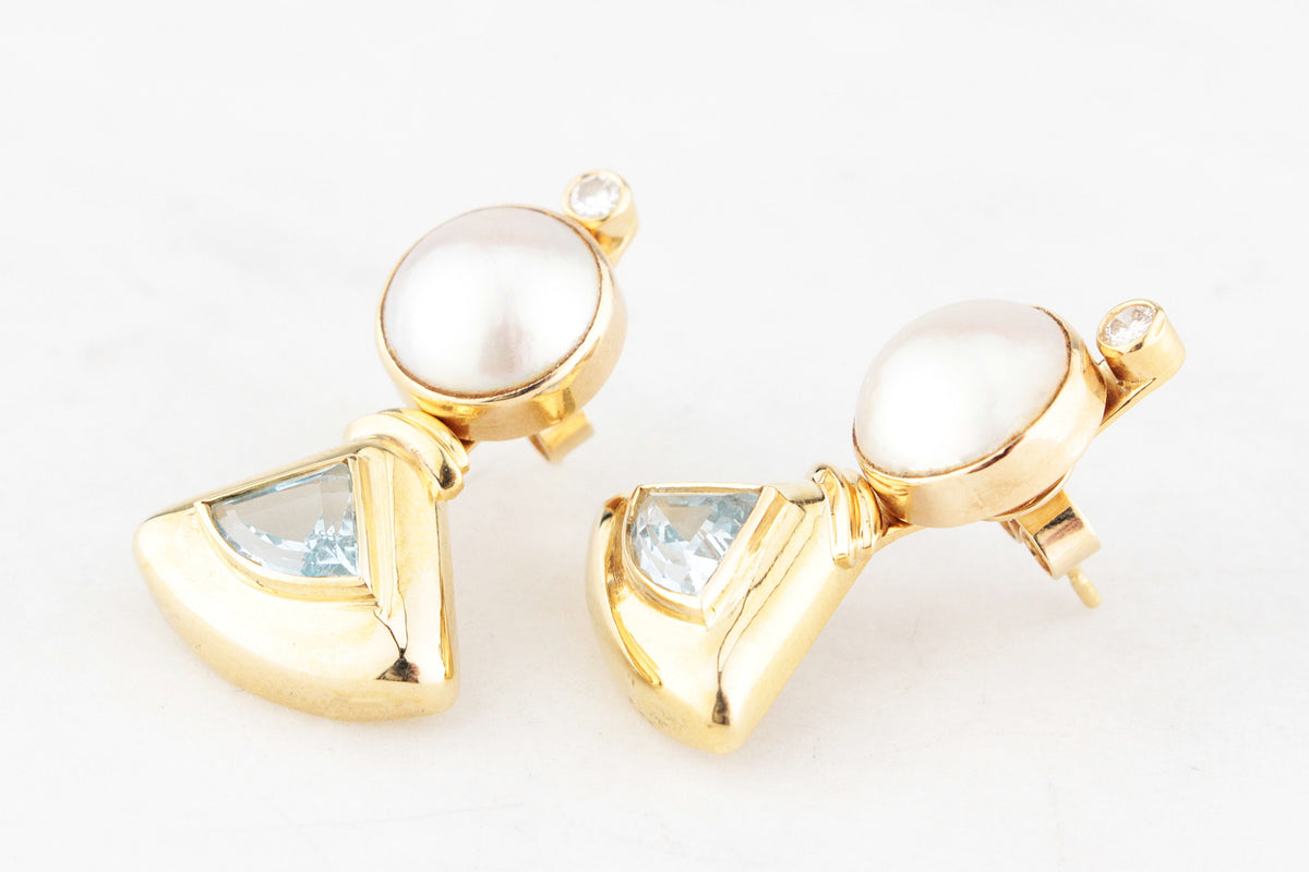 RETRO CONVERTIBLE TOPAZ, DIAMOND &amp; PEARL EARRINGS 9ct GOLD