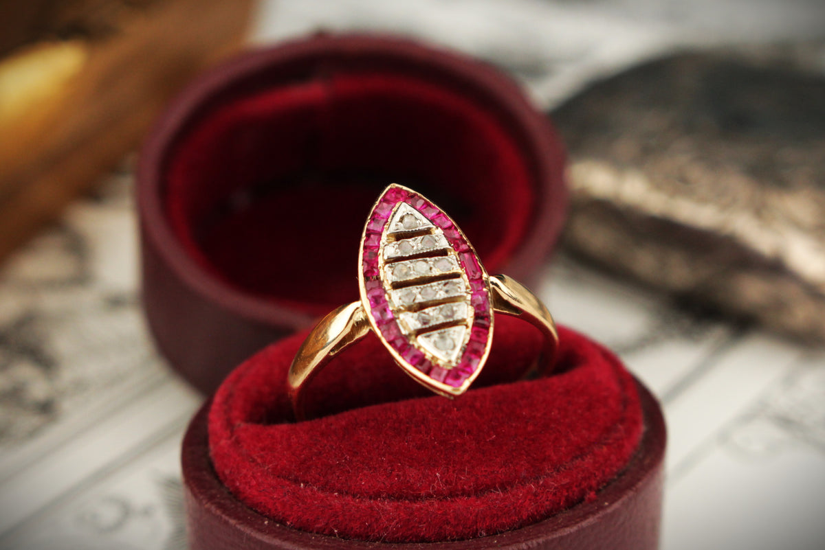 ANTIQUE ART DECO c1920 RUBY &amp; DIAMOND RING 18ct GOLD