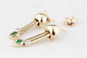 VINTAGE EMERALD & DIAMOND DROP EARRINGS 9ct GOLD