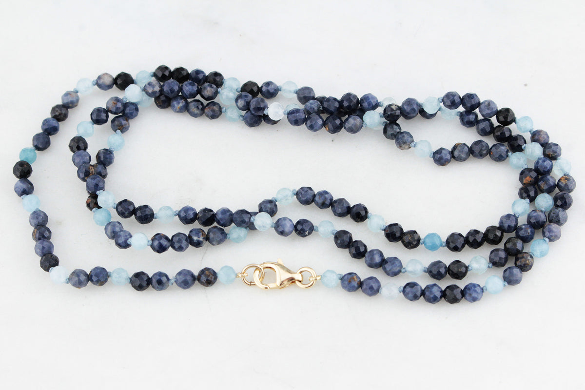 BESPOKE AQUAMARINE &amp; SAPPHIRE NECKLACE 9ct GOLD