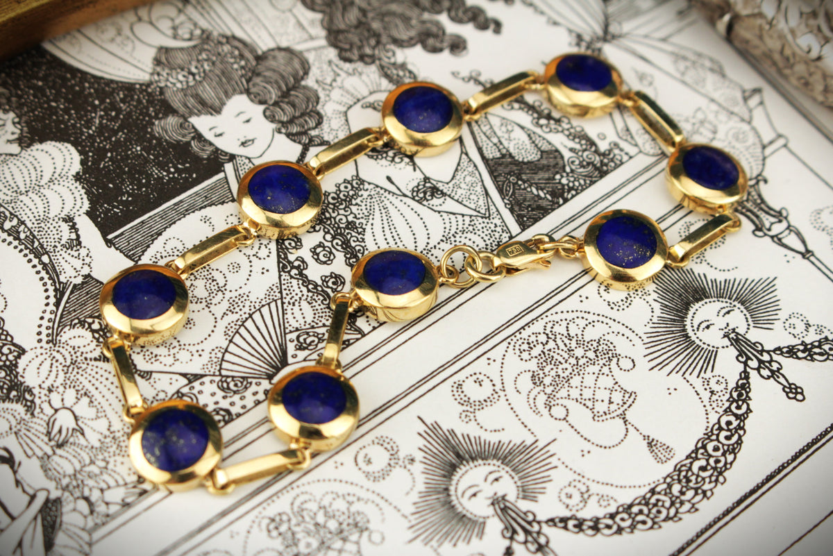 VINTAGE ESTATE LAPIS LAZULI BRACELET 18ct GOLD