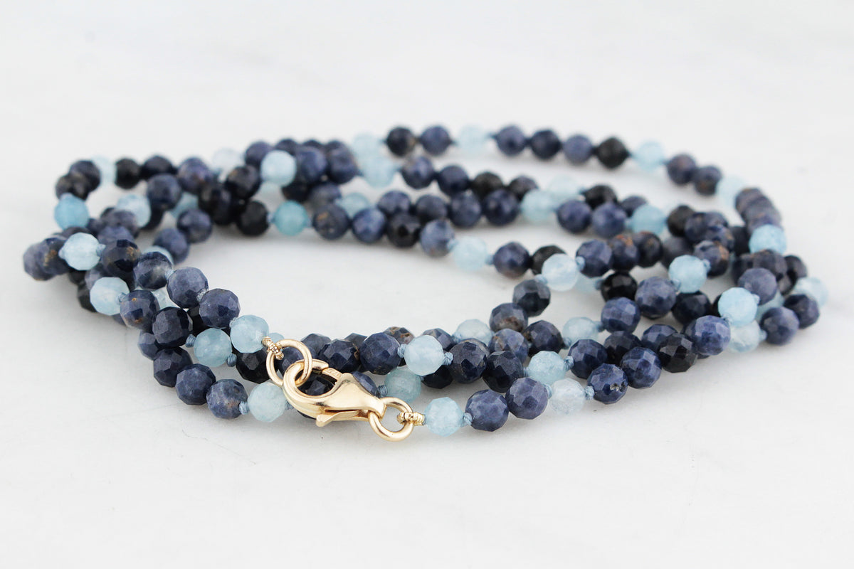 BESPOKE AQUAMARINE &amp; SAPPHIRE NECKLACE 9ct GOLD