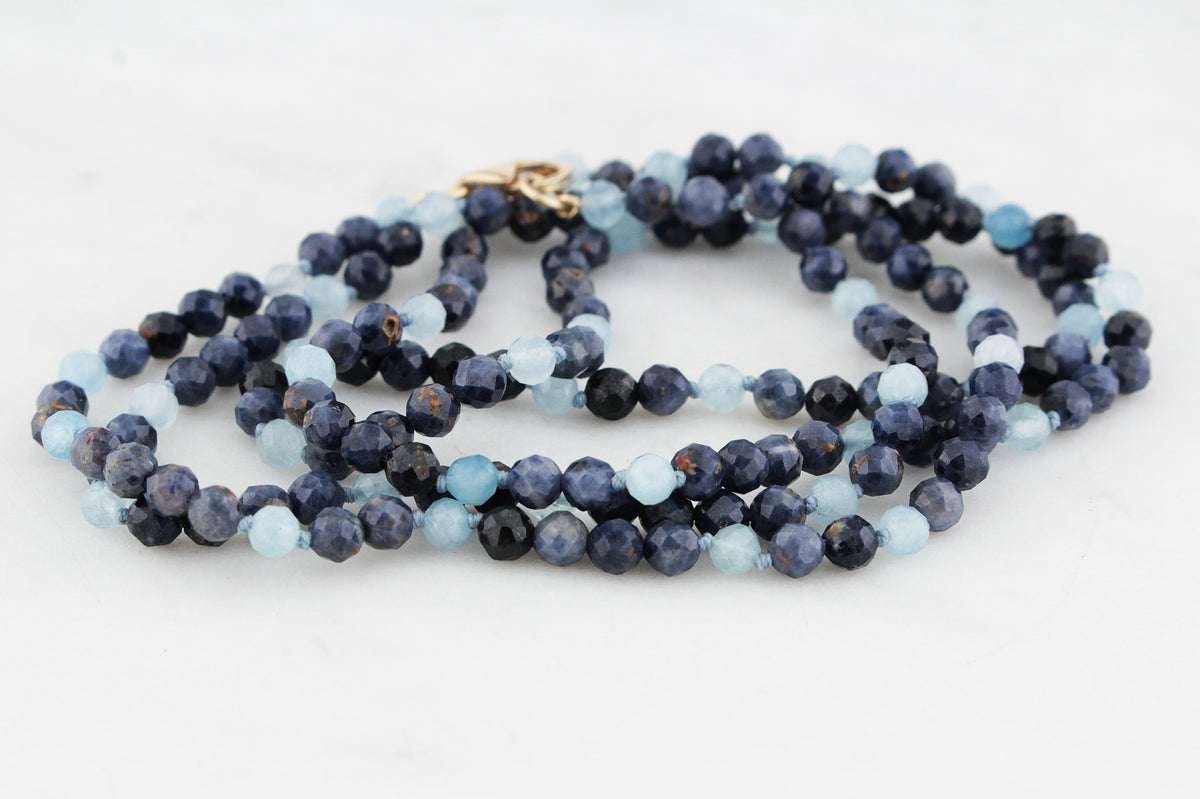 BESPOKE AQUAMARINE &amp; SAPPHIRE NECKLACE 9ct GOLD