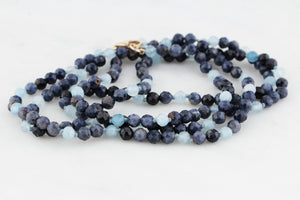 BESPOKE AQUAMARINE & SAPPHIRE NECKLACE 9ct GOLD