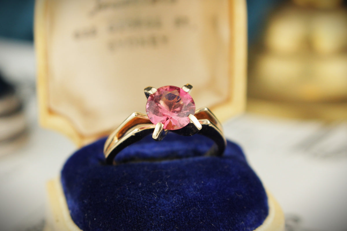 MID CENTURY PINK TOURMALINE RING 14ct GOLD