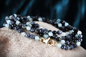 BESPOKE AQUAMARINE & SAPPHIRE NECKLACE 9ct GOLD