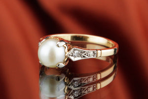 ANTIQUE ART DECO c1920 NATURAL PEARL & DIAMOND RING ON 18ct YELLOW & WHITE GOLD