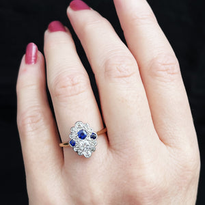 ANTIQUE c1920 ART DECO SAPPHIRE & DIAMOND RING IN 18ct GOLD & PLATINUM