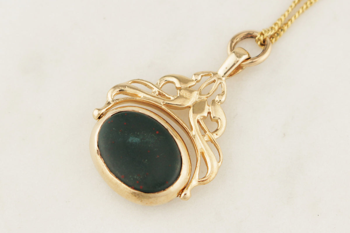 VINTAGE ANTIQUE STYLE BLOODSTONE &amp; CARNELIAN FOB SPINNER 9ct GOLD