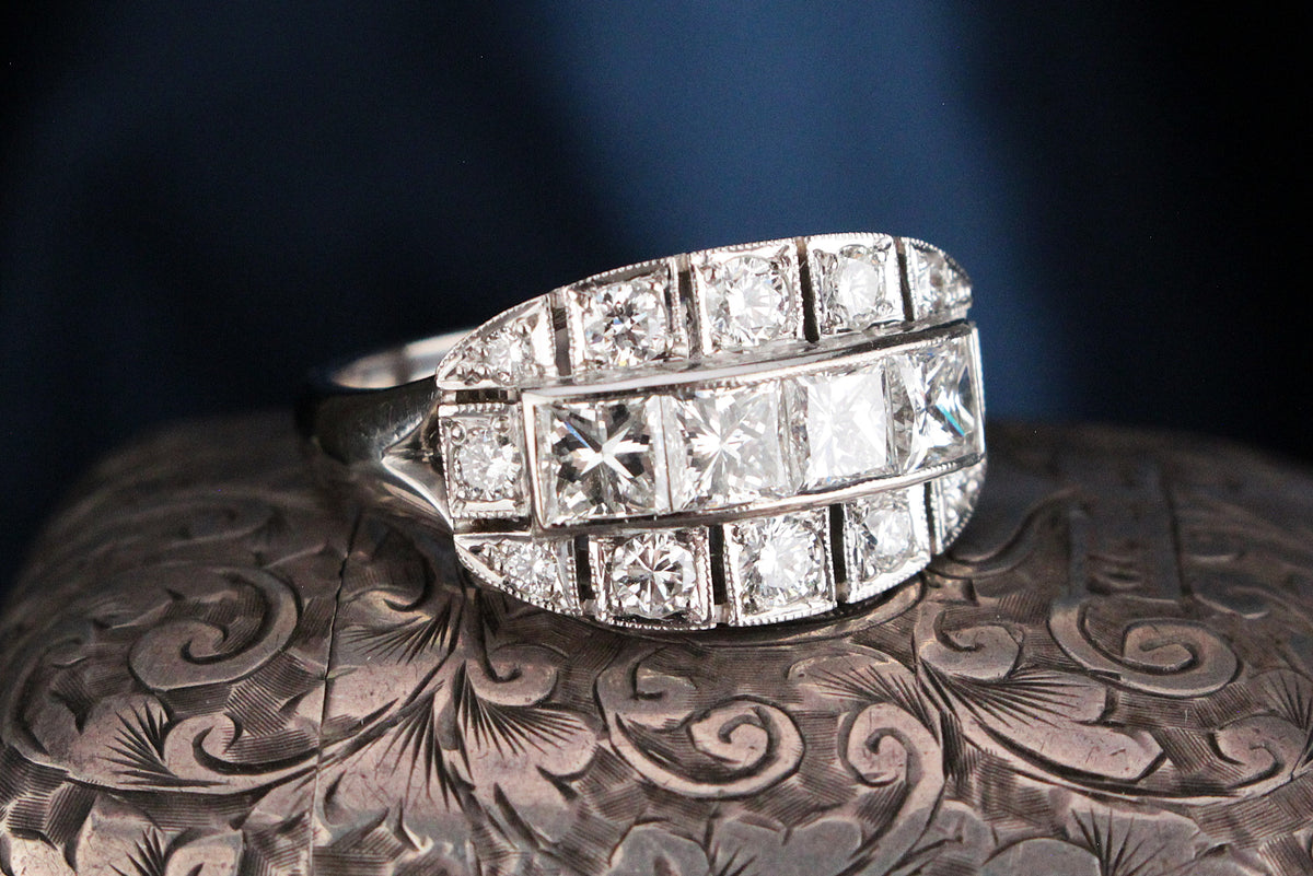 ART DECO 1.71ct DIAMOND RING 18ct WHITE GOLD