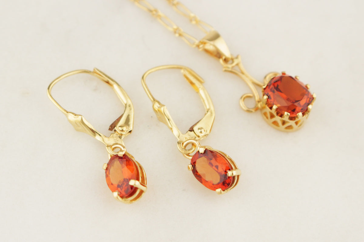 VINTAGE ITALIAN CITRINE PENDANT & EARRINGS 18ct GOLD