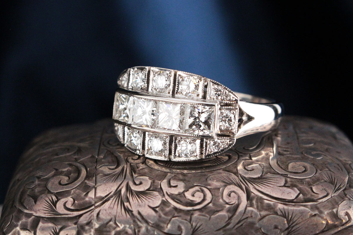 ART DECO 1.71ct DIAMOND RING 18ct WHITE GOLD