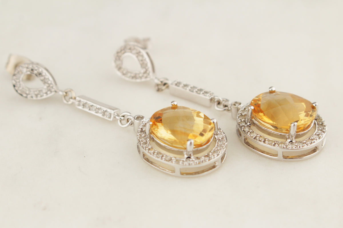 MODERN CITRINE &amp; DIAMOND EARRINGS 14ct GOLD