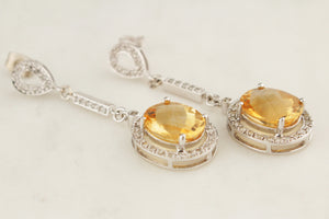 MODERN CITRINE & DIAMOND EARRINGS 14ct GOLD