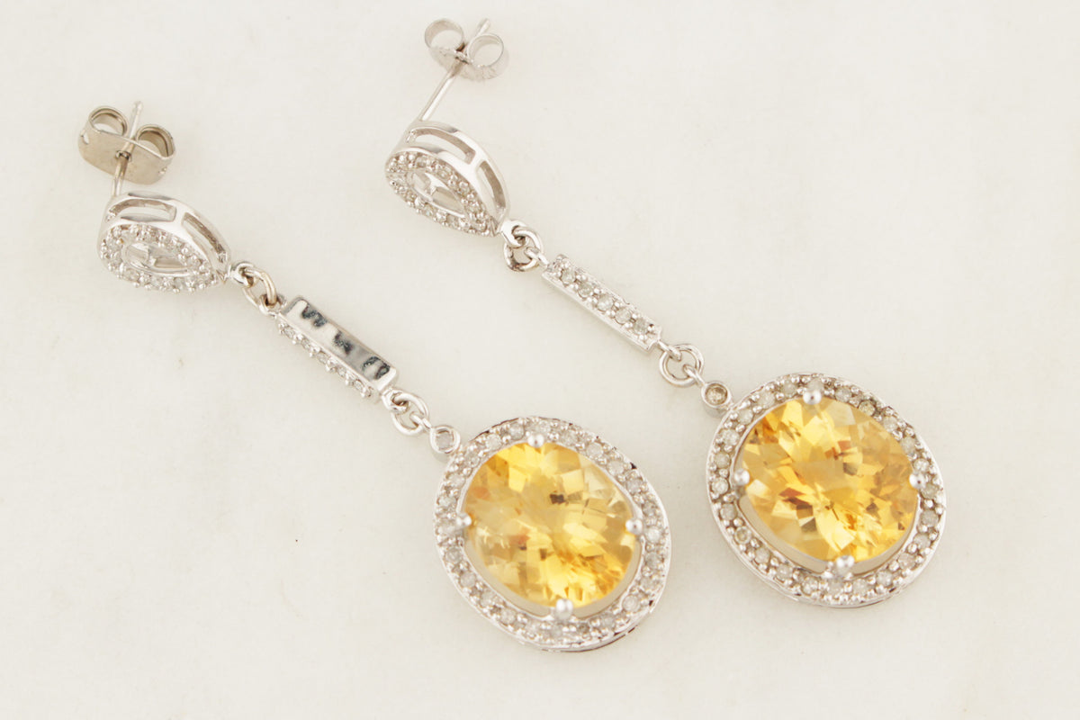 MODERN CITRINE &amp; DIAMOND EARRINGS 14ct GOLD